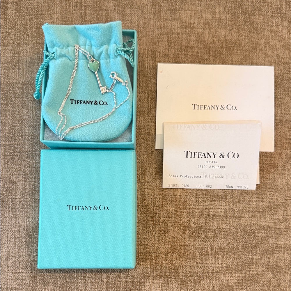 Tiffany & Co. Sterling Silver Blue Heart Key Pendant with 16-Inch Chain - Picture 7 of 7
